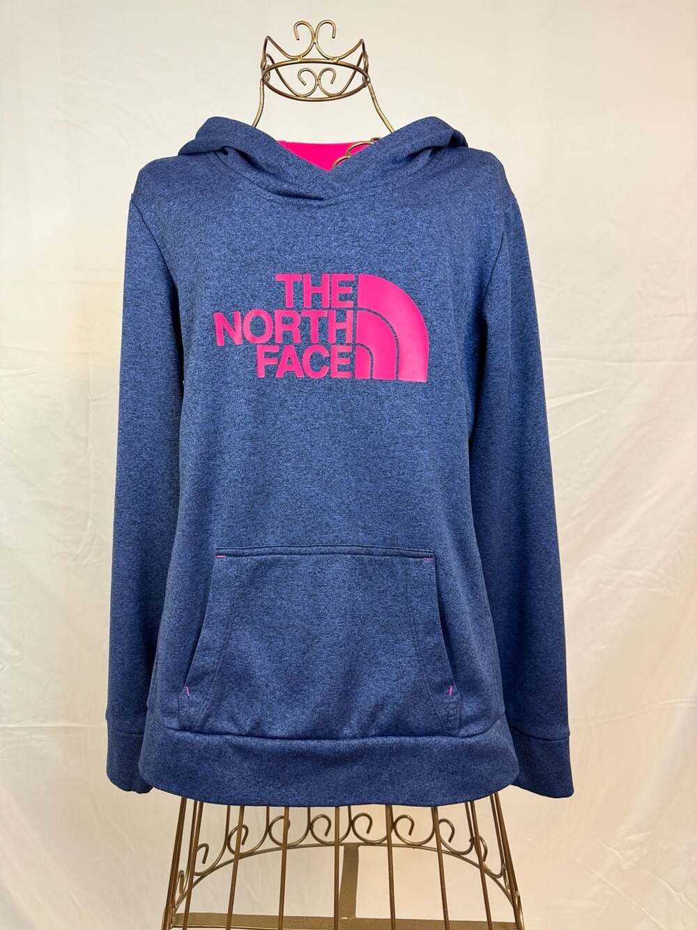 The North Face Women's Heathered Navy Blue and Pink Half Dome Pullover Hoodie Si - Picture 2 of 8